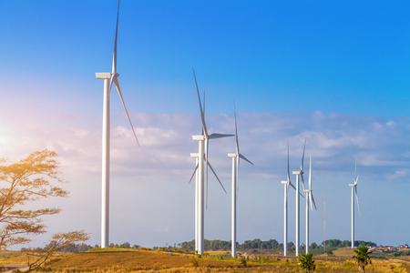 wind turbines in the khao kho park, Thailand.の写真素材