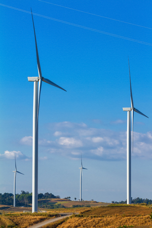 wind turbines in the khao kho park, Thailand.の写真素材
