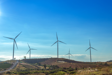 Wind turbines in the khao kho park, Thailand.の写真素材