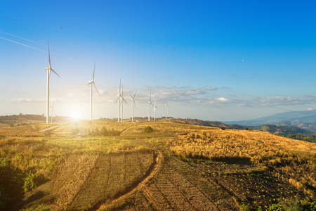 Wind turbines in the khao kho park, Thailand.の写真素材