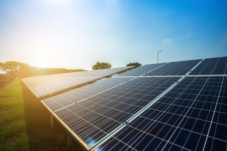 Solar panel on blue sky background, Alternative energy concept,Clean energy,Green energy.の写真素材