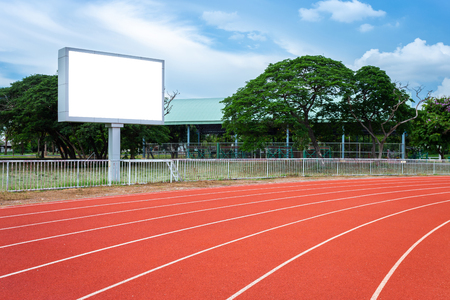 Digital blank scoreboard at football stadium with running track in sport stadium in outdoor ,Advertising Billboard LED, Empty white screen digital.の写真素材