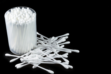 Cotton Buds isolated on black background.の写真素材