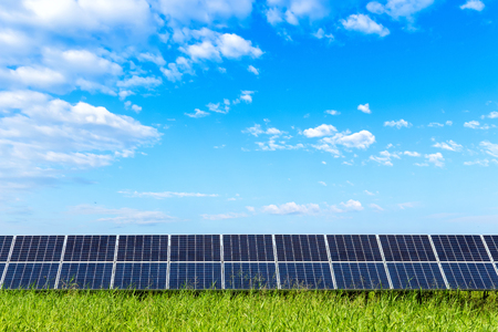 Solar panel on blue sky background, Alternative energy concept,Clean energy,Green energy.の写真素材