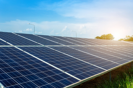Solar panel on blue sky background, Alternative energy concept,Clean energy,Green energy.の写真素材