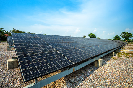 Solar panel on blue sky background, Alternative energy concept,Clean energy,Green energy.の写真素材