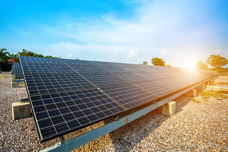 Solar panel on blue sky background, Alternative energy concept,Clean energy,Green energy.