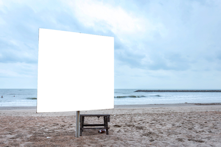 White blank billboard ready for new advertisement at view on sea coast,Tropical beach.の写真素材