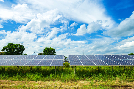 Solar panel on blue sky background, Alternative energy concept,Clean energy,Green energy.の写真素材