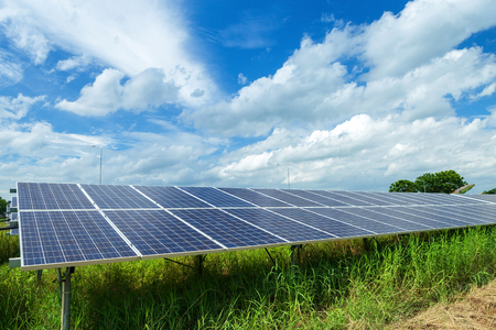 Solar panel on blue sky background, Alternative energy concept,Clean energy,Green energy.の写真素材