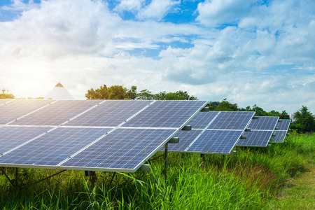 Solar panel on blue sky background, Alternative energy concept,Clean energy,Green energy.の写真素材