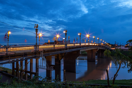 The color of Night traffic light on the road on the bridge (Eka Thot Sa Root Bridge) in Phitsanulok, Thailand.の写真素材