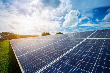 Solar panel on blue sky background, Alternative energy concept,Clean energy,Green energy.の写真素材
