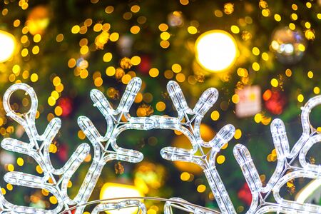 Close up of Colorful balls on Green Christmas tree background Decoration During Christmas and New...