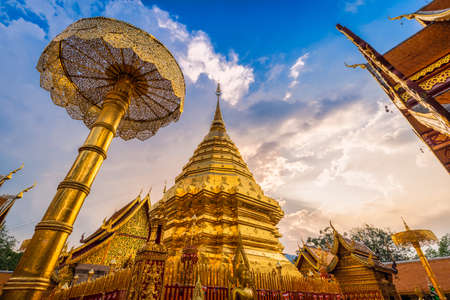Wat Phra That Doi Suthep is a Buddhist temple is a major tourist attraction Is an ancient Thai art and Public places in Chiang Mai,Thailand.の写真素材
