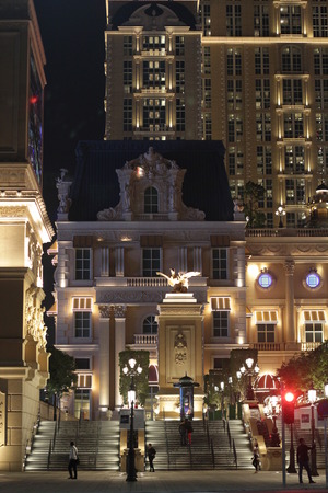 Night street, stairway to the building, illumination, Macauのeditorial素材