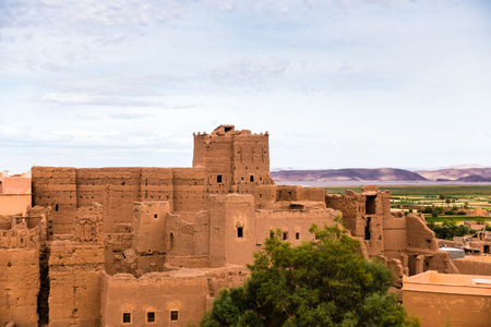 Taourirt Kasbah, a Unesco world heritage site, in the Quarzazate province of Morocco, North Africa, with the Atlas Mountains in the background.のeditorial素材