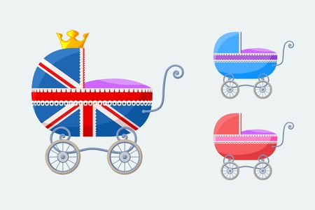 Small vector set with baby-carriages with special stroller for royal baby from England  on occasion of the birth of the royal heir in the summer of 2013  のイラスト素材