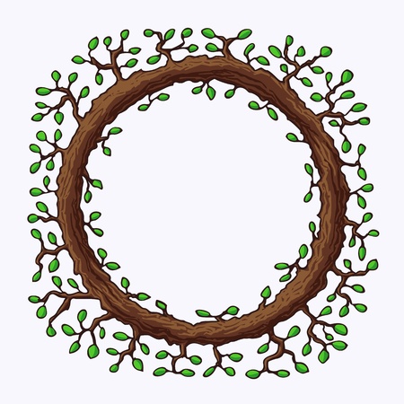 Natural organic wooden frame with branches and leaves  File is made with no transparencies and gradients のイラスト素材