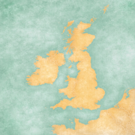 Blank map of British Isles  The Map is in vintage summer style and sunny mood  The map has a soft grunge and vintage atmosphere, which acts as a watercolor painting  の写真素材