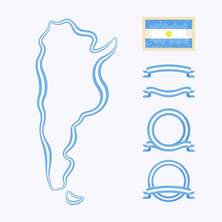 Outline map of Argentina  Border is marked with a ribbon in the national colors のイラスト素材