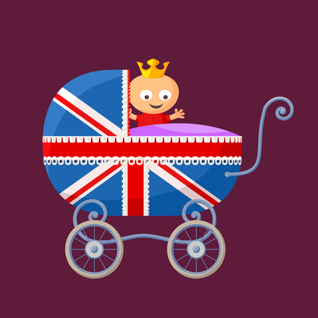 English royal baby in baby carriage with British flag.のイラスト素材