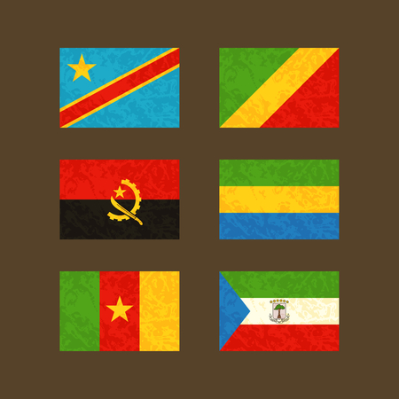 Flags of CongoKinshasa CongoBrazzaville Angola Cameroon Gabon and Equatorial Guinea. Flags with light grunge dirty effect.のイラスト素材