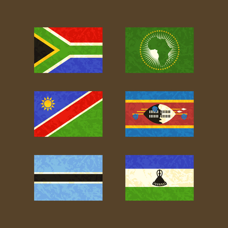 Flags of South Africa African Union Namibia Swaziland Botswana and Lesotho. Flags with light grunge dirty effect.のイラスト素材