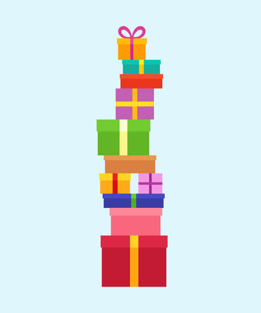 Stack of Christmas Boxes for gifts. Flat design.のイラスト素材
