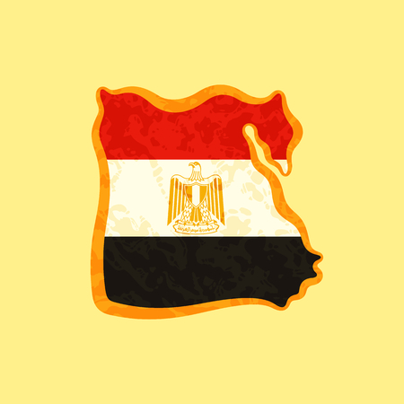 Map of Egypt colored with Egyptian flag and marked with golden line in grunge vintage style.のイラスト素材
