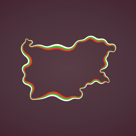 Outline map of Bulgaria marked with ribbon in colors from the flag.のイラスト素材