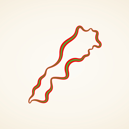 Outline map of Morocco marked with ribbon in colors from the flag.のイラスト素材