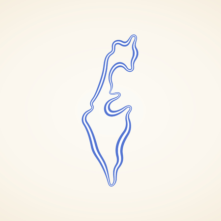 Outline map of Israel marked with ribbon in colors from the flag.のイラスト素材
