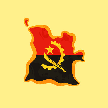 Map of Angola colored with Angolan flag and marked with golden line in grunge vintage style.のイラスト素材