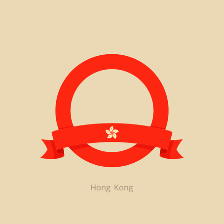 Ribbon and circle with flag of Hong Kong in flat design style.のイラスト素材