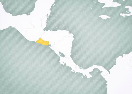 El Salvador on the map of Central America with softly striped vintage background.の写真素材