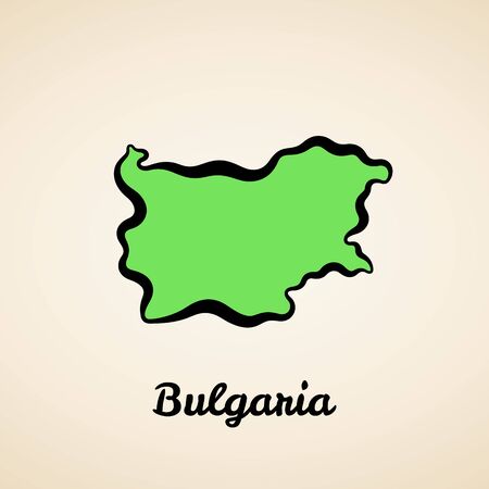 Green simplified map of Bulgaria with black outline.のイラスト素材
