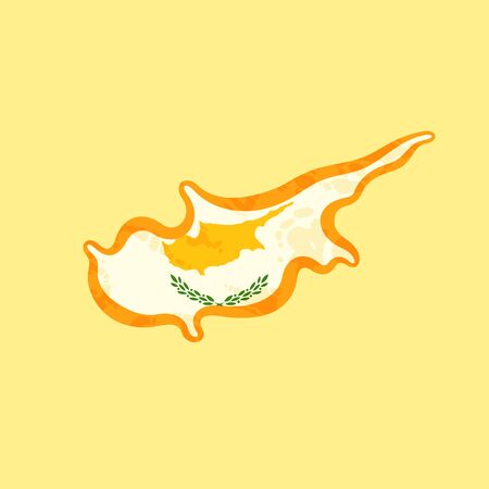 Map of Cyprus colored with Cypriot flag and marked with golden line in grunge vintage style.のイラスト素材