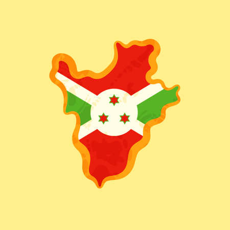 Map of Burundi colored with the flag and marked with a golden line in grunge vintage style.のイラスト素材