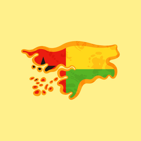 Map of Guinea-Bissau colored with the flag and marked with a golden line in grunge vintage style.のイラスト素材