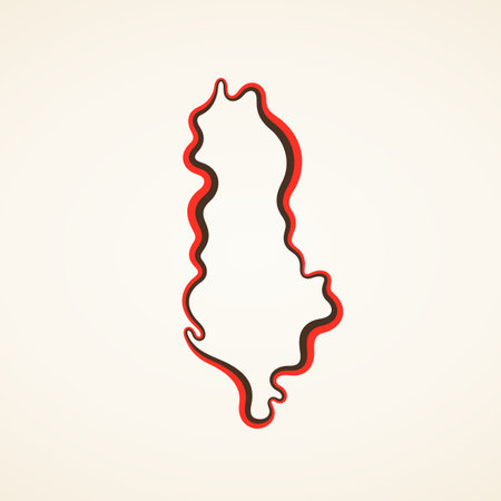 Outline map of Albania marked with ribbon in colors from the flag.のイラスト素材