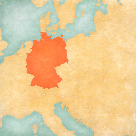 Germany on the map of Central Europe in soft grunge and vintage style, like old paper with watercolor painting.の写真素材