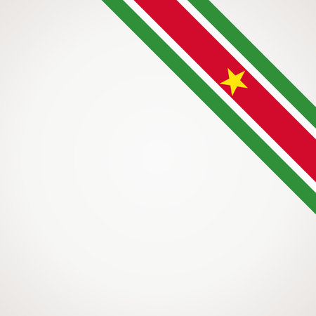 Corner slanted ribbon flag of Suriname for a top right aera of a page.のイラスト素材