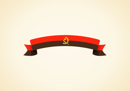 Ribbon with flag of Angola in flat design style.のイラスト素材