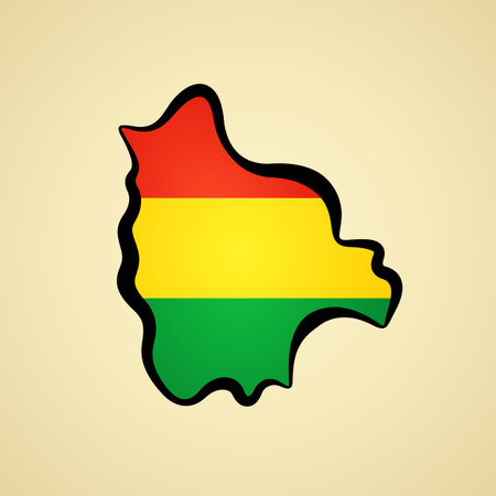 Map of Bolivia with flag and black outline.のイラスト素材