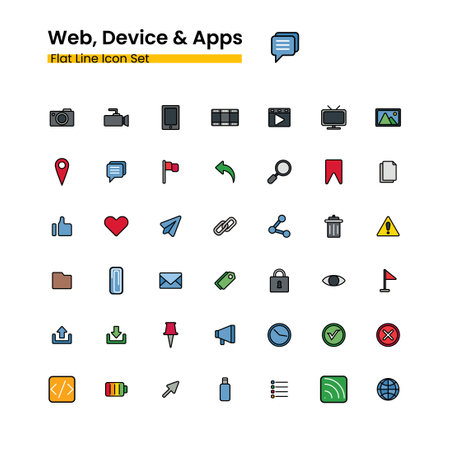 Web, Device and App Flat line Icon Setのイラスト素材