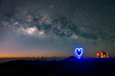 milky way and lightingの写真素材