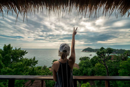 Women raise seaの写真素材