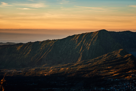 Bromo, Semeru, and Batok volcano mountain in a morning, East Java, Indonesia, Asiaの写真素材