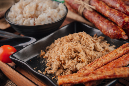 dried shredded pork With rice and (Chinese) sausageの写真素材